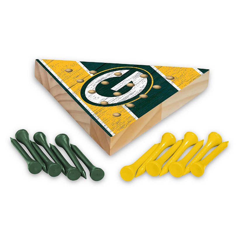 Rico Industries NFL Football Green Bay Packers  4.5" x 4" Wooden Travel Sized Pyramid Game - Toy Peg Games - Triangle - Family Fun Image