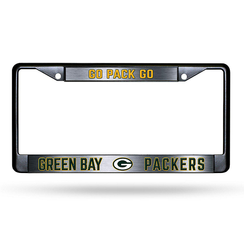 Rico Industries NFL Football Green Bay Packers Black Game Day Black Chrome Frame with Printed Inserts 12" x 6" Car/Truck Auto Accessory Image