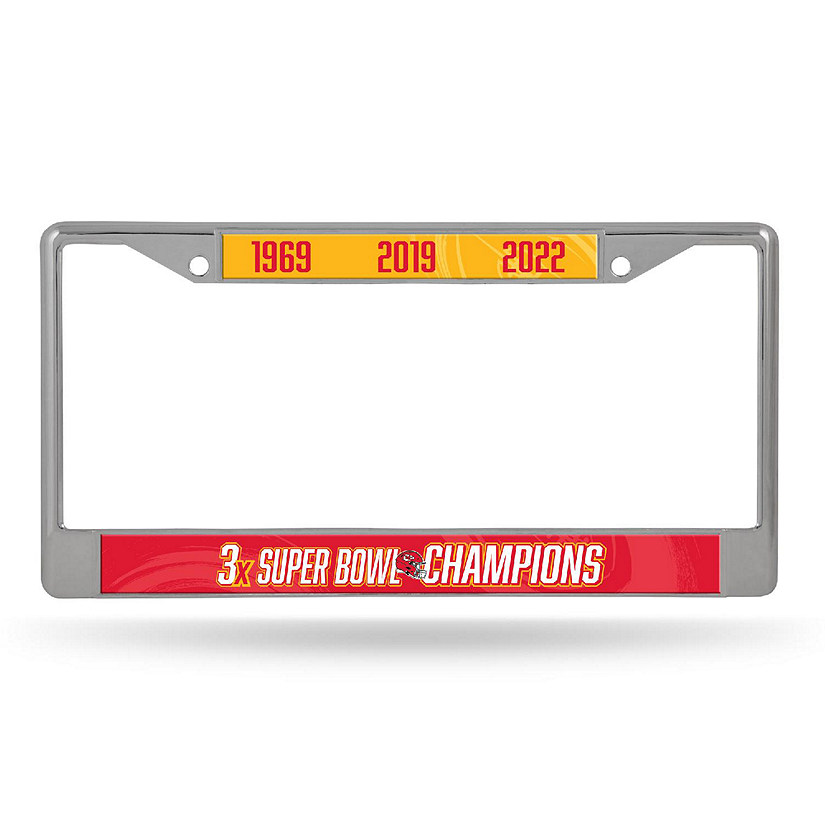 Rico Industries NFL Football Kansas City Chiefs 3 Time Super Bowl Champions  12 x 6 Chrome Frame With Decal Inserts - Car/Truck/SUV Automobile  Accessory