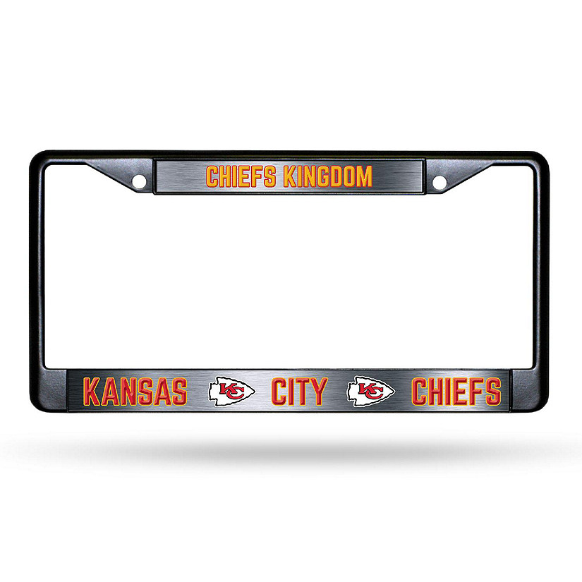 Rico Industries NFL Football Kansas City Chiefs Chiefs Kingdom Black Chrome Frame with Printed Inserts 12" x 6" Car/Truck Auto Accessory Image