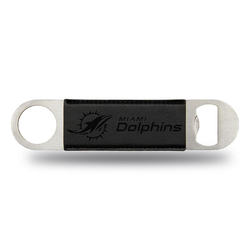 Rico Industries NFL Football Miami Dolphins Black Faux Leather Laser Engraved Bar Blade - Great Beverage Accessory for Game Day Image