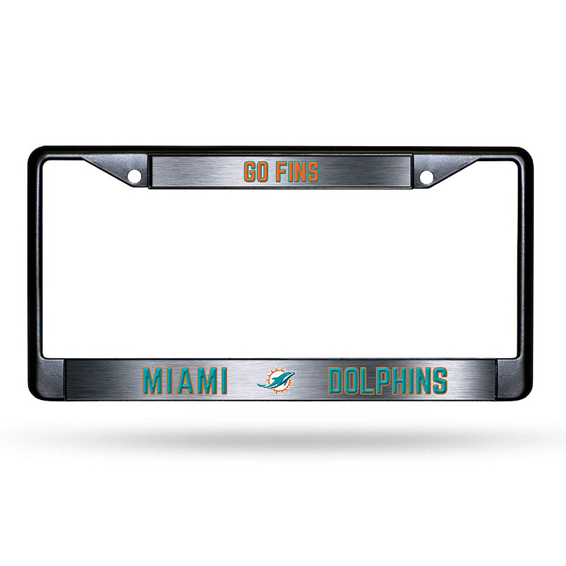 Rico Industries NFL Football Miami Dolphins Black Game Day Black Chrome Frame with Printed Inserts 12" x 6" Car/Truck Auto Accessory Image