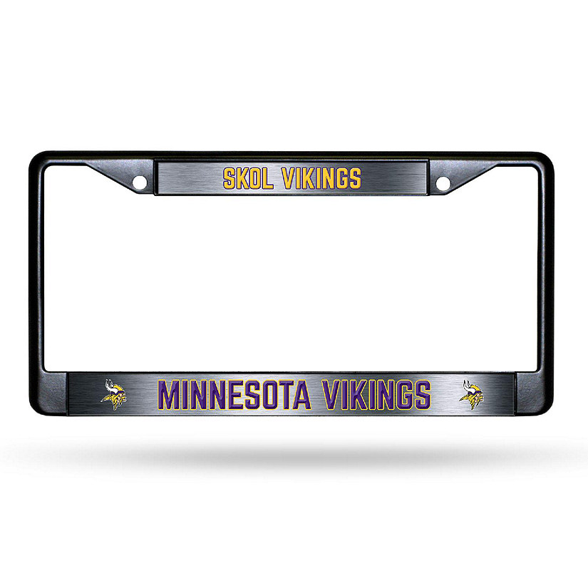 Rico Industries NFL Football Minnesota Vikings Black Game Day Black Chrome Frame with Printed Inserts 12" x 6" Car/Truck Auto Accessory Image