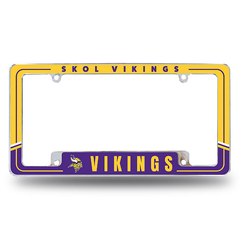 Rico Industries NFL Football Minnesota Vikings Two-Tone 12" x 6" Chrome All Over Automotive License Plate Frame for Car/Truck/SUV Image