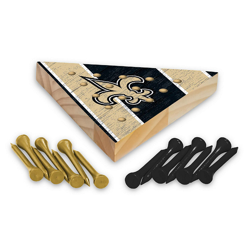Rico Industries NFL Football New Orleans Saints  4.5" x 4" Wooden Travel Sized Pyramid Game - Toy Peg Games - Triangle - Family Fun Image