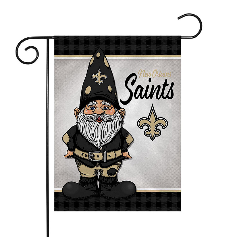Rico Industries NFL Football New Orleans Saints Gnome Spring 13" x 18" Double Sided Garden Flag Image