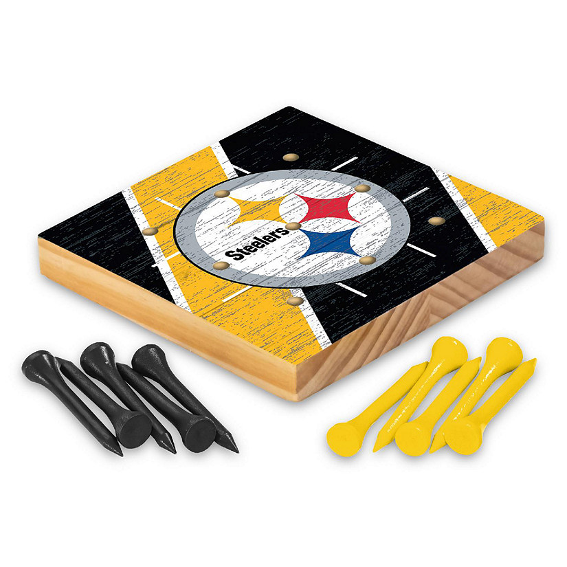 Rico Industries NFL Football Pittsburgh Steelers  4.25" x 4.25" Wooden Travel Sized Tic Tac Toe Game - Toy Peg Games - Family Fun Image