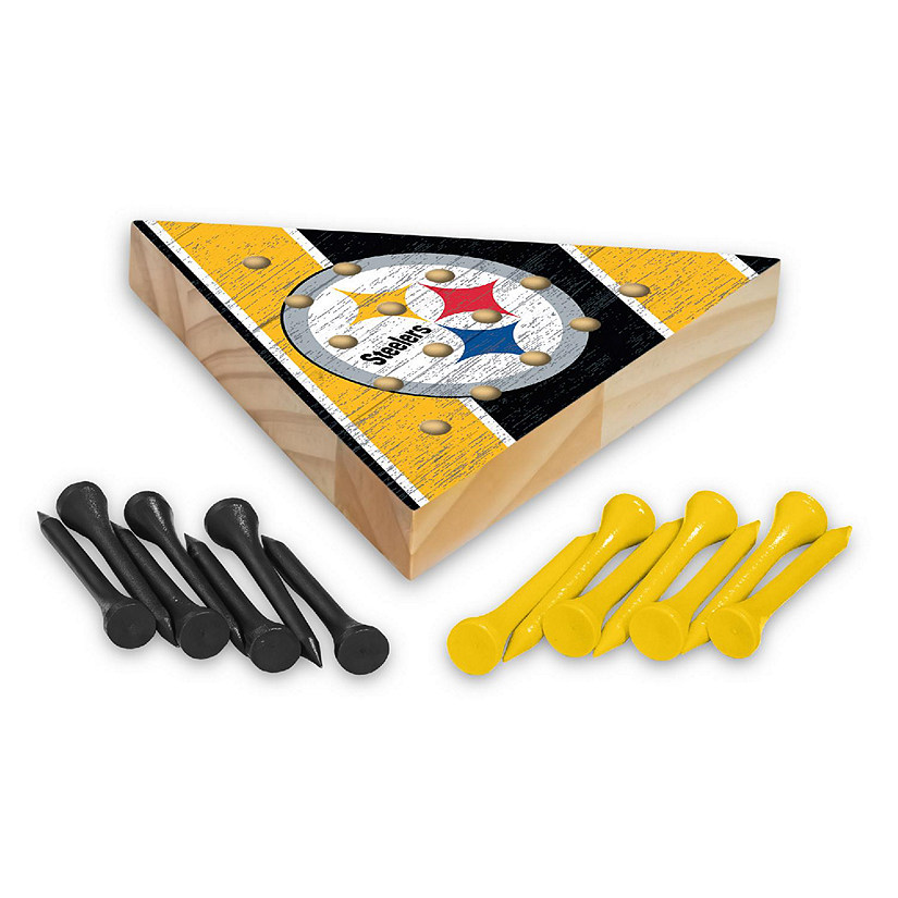 Rico Industries NFL Football Pittsburgh Steelers  4.5" x 4" Wooden Travel Sized Pyramid Game - Toy Peg Games - Triangle - Family Fun Image