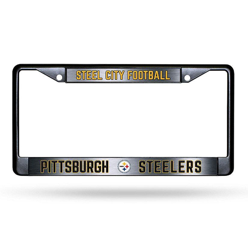 Rico Industries NFL Football Pittsburgh Steelers Black Game Day Black Chrome Frame with Printed Inserts 12" x 6" Car/Truck Auto Accessory Image