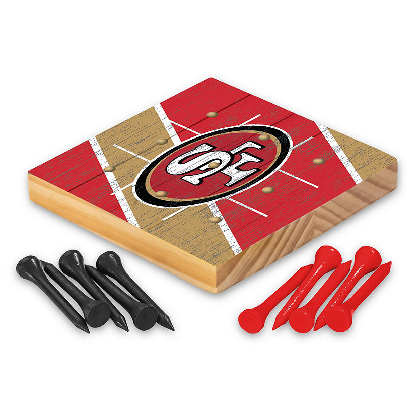 Rico Industries NFL Football San Francisco 49ers  4.25" x 4.25" Wooden Travel Sized Tic Tac Toe Game - Toy Peg Games - Family Fun Image