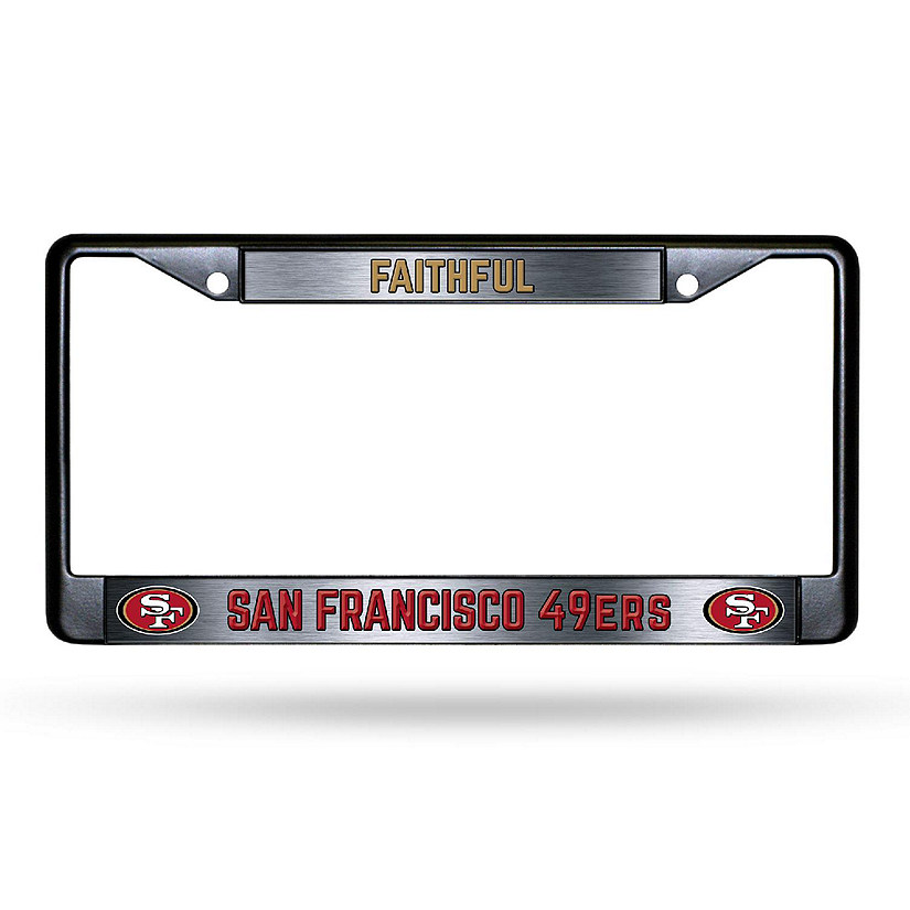Rico Industries NFL Football San Francisco 49ers Black Game Day Black Chrome Frame with Printed Inserts 12" x 6" Car/Truck Auto Accessory Image