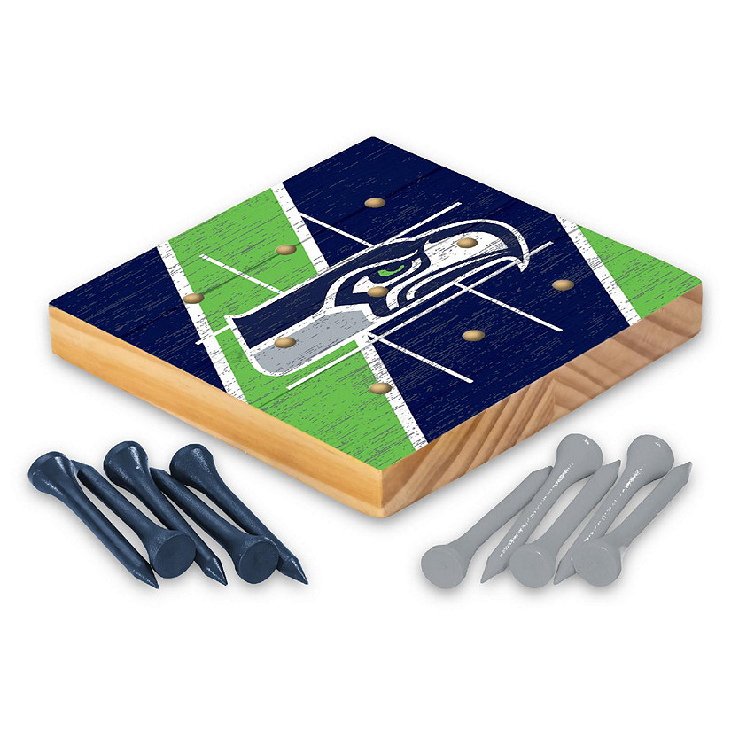 Rico Industries NFL Football Seattle Seahawks  4.25" x 4.25" Wooden Travel Sized Tic Tac Toe Game - Toy Peg Games - Family Fun Image