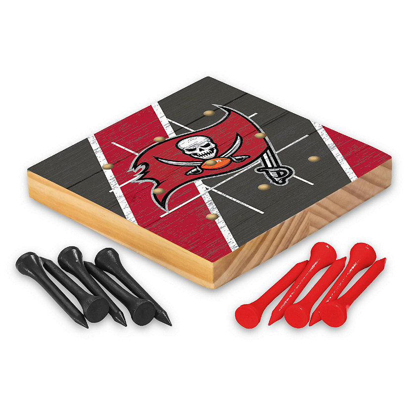 Rico Industries NFL Football Tampa Bay Buccaneers  4.25" x 4.25" Wooden Travel Sized Tic Tac Toe Game - Toy Peg Games - Family Fun Image