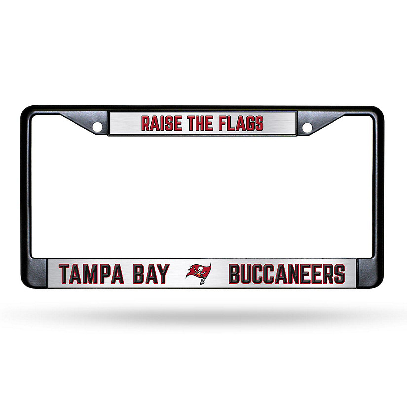 Rico Industries NFL Football Tampa Bay Buccaneers Black Game Day Black Chrome Frame with Printed Inserts 12" x 6" Car/Truck Auto Accessory Image