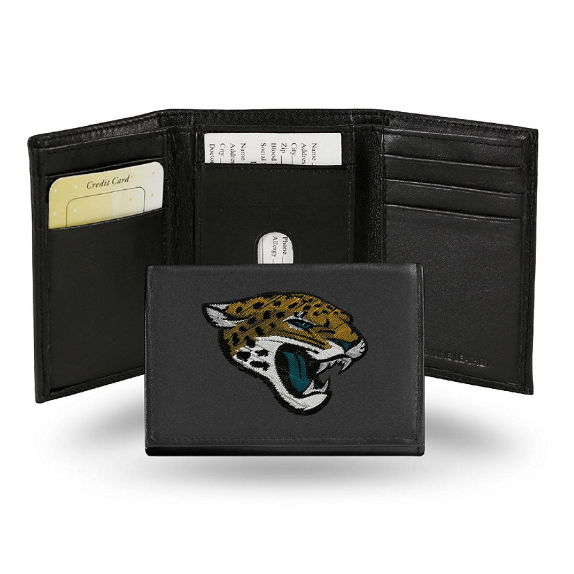 Rico Industries NFL Jacksonville Jaguars Embroidered Genuine Leather Tri-fold Wallet 3.25" x 4.25" - Slim Image