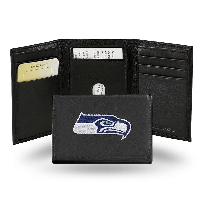 Rico Industries NFL Seattle Seahawks Embroidered Genuine Leather Tri-fold Wallet 3.25" x 4.25" - Slim Image