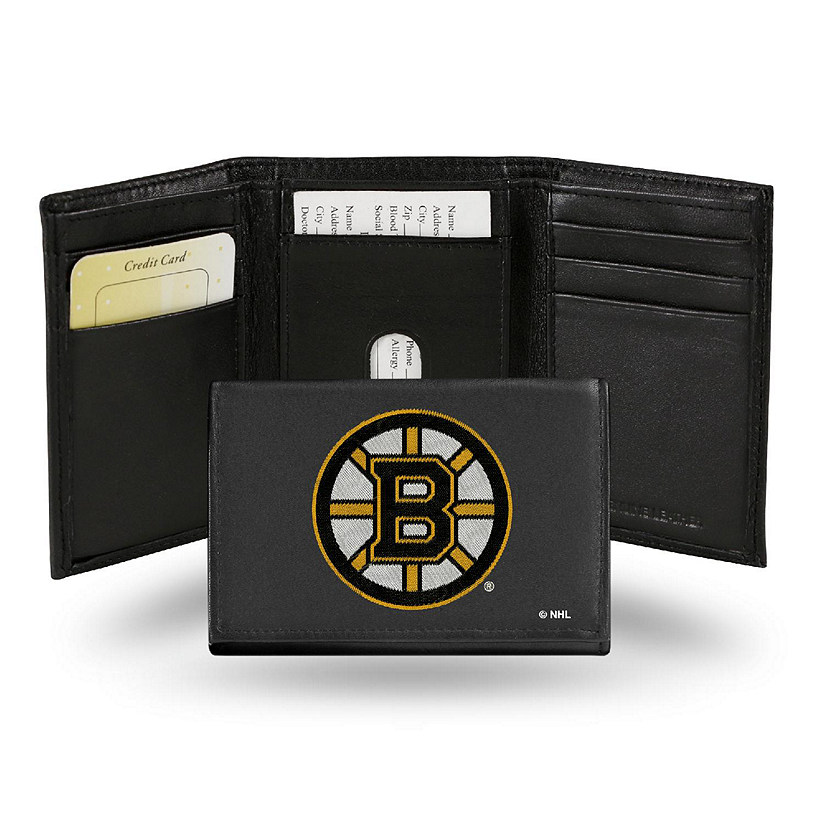 Rico Industries NHL Boston Bruins Embroidered Genuine Leather Tri-fold Wallet 3.25" x 4.25" - Slim Image