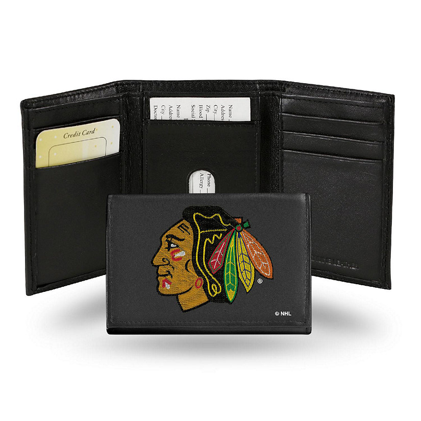 Rico Industries NHL Chicago Blackhawks Embroidered Genuine Leather Tri-fold Wallet 3.25" x 4.25" - Slim Image