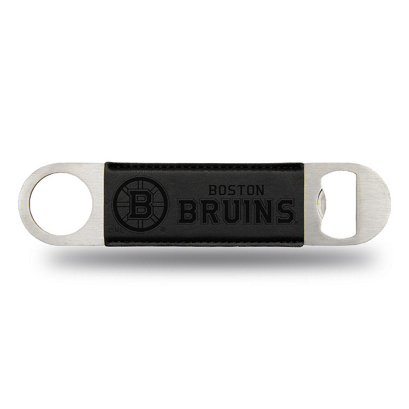 Rico Industries NHL Hockey Boston Bruins Black Faux Leather Laser Engraved Bar Blade - Great Beverage Accessory for Game Day Image