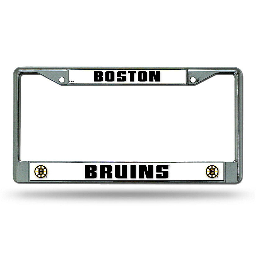 Rico Industries NHL Hockey Boston Bruins Premium 12" x 6" Chrome Frame With Plastic Inserts - Car/Truck/SUV Automobile Accessory Image