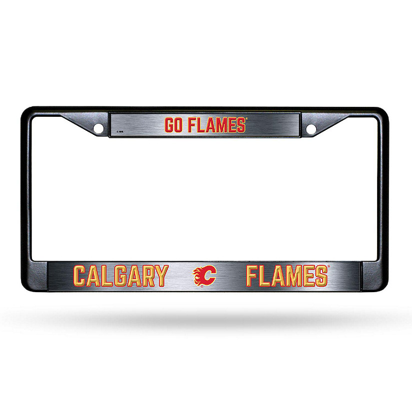 Rico Industries NHL Hockey Calgary Flames Black Game Day Black Chrome Frame with Printed Inserts 12" x 6" Car/Truck Auto Accessory Image