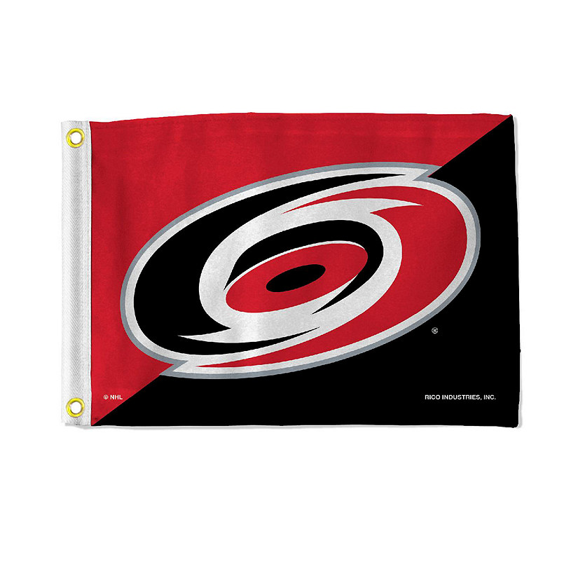Rico Industries NHL Hockey Carolina Hurricanes Diagonal Design 12" x 18" Flag - Double Sided - Great for Boat/Golf Cart/Home ect. Image