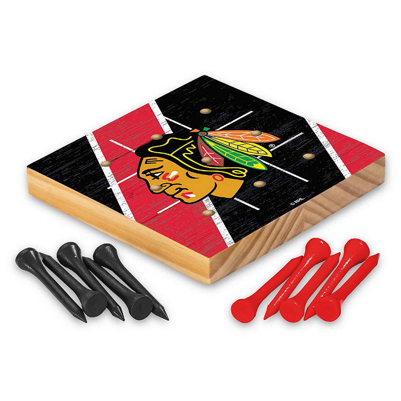 Rico Industries NHL Hockey Chicago Blackhawks  4.25" x 4.25" Wooden Travel Sized Tic Tac Toe Game - Toy Peg Games - Family Fun Image