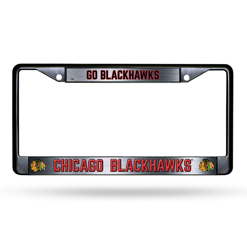 Rico Industries NHL Hockey Chicago Blackhawks Black Game Day Black Chrome Frame with Printed Inserts 12" x 6" Car/Truck Auto Accessory Image
