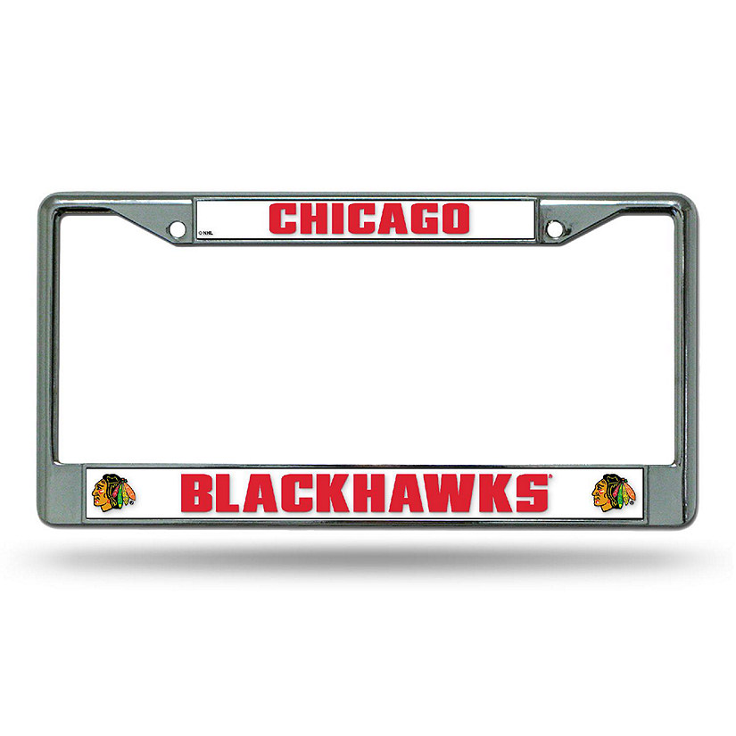 Rico Industries NHL Hockey Chicago Blackhawks Premium 12" x 6" Chrome Frame With Plastic Inserts - Car/Truck/SUV Automobile Accessory Image