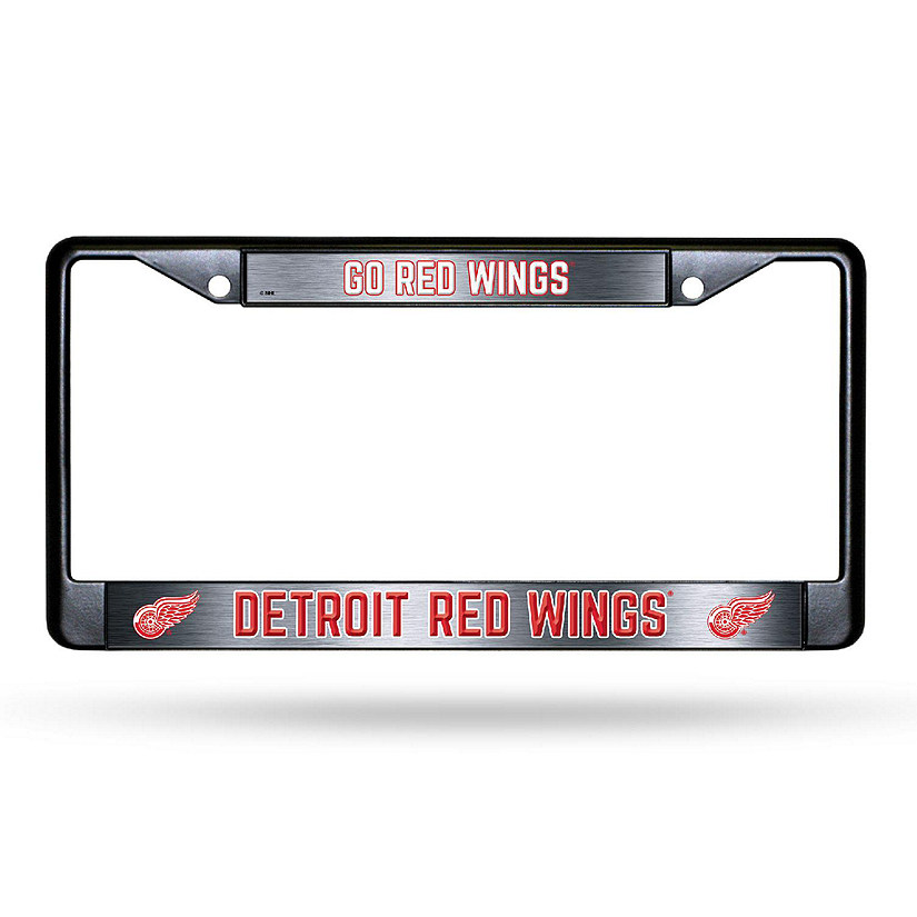 Rico Industries NHL Hockey Detroit Red Wings Black Game Day Black Chrome Frame with Printed Inserts 12" x 6" Car/Truck Auto Accessory Image