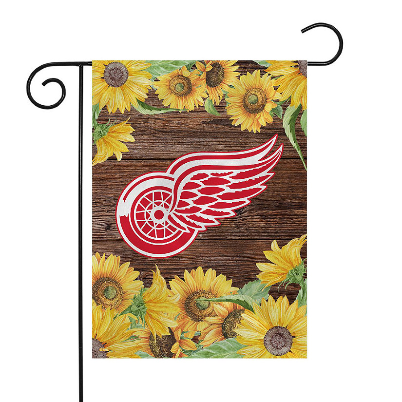 Rico Industries NHL Hockey Detroit Red Wings Sunflower Spring 13" x 18" Double Sided Garden Flag Image