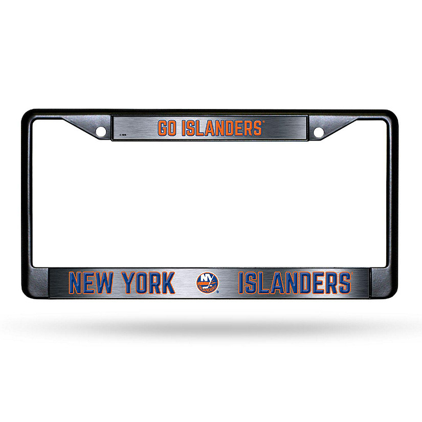 Rico Industries NHL Hockey New York Islanders Black Game Day Black Chrome Frame with Printed Inserts 12" x 6" Car/Truck Auto Accessory Image