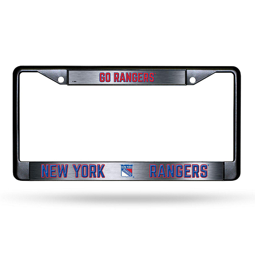 Rico Industries NHL Hockey New York Rangers Black Game Day Black Chrome Frame with Printed Inserts 12" x 6" Car/Truck Auto Accessory Image