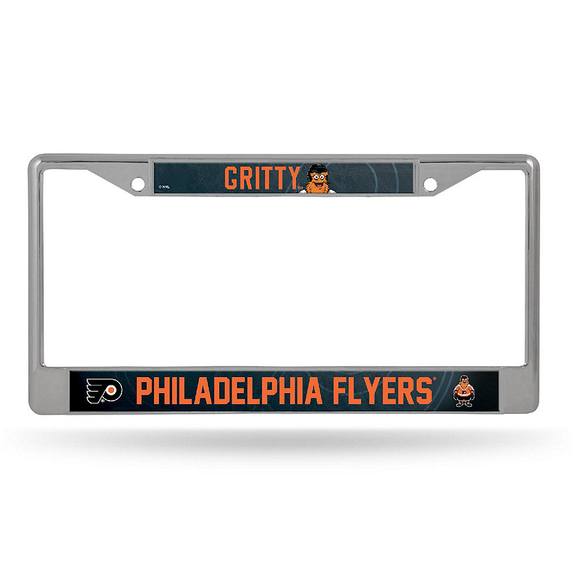 Rico Industries NHL Hockey Philadelphia Flyers "Gritty" 12" x 6" Chrome Frame With Decal Inserts - Car/Truck/SUV Automobile Accessory Image