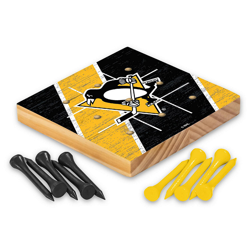 Rico Industries NHL Hockey Pittsburgh Penguins  4.25" x 4.25" Wooden Travel Sized Tic Tac Toe Game - Toy Peg Games - Family Fun Image