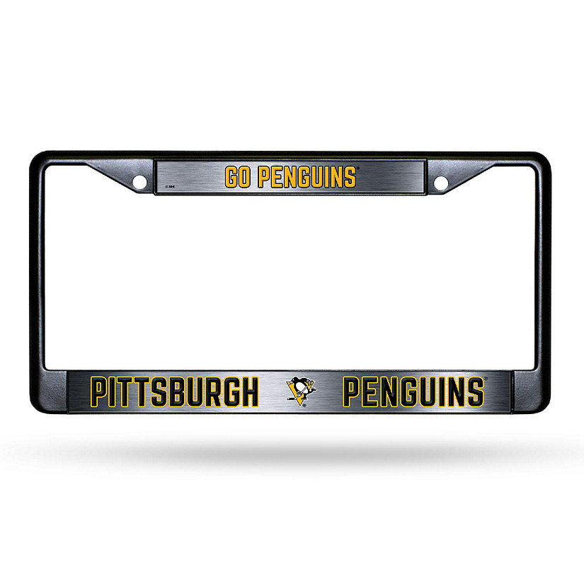 Rico Industries NHL Hockey Pittsburgh Penguins Black Game Day Black Chrome Frame with Printed Inserts 12" x 6" Car/Truck Auto Accessory Image