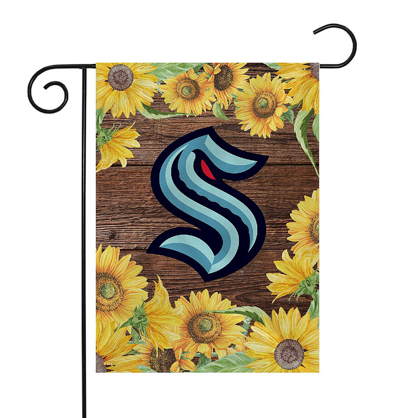 Rico Industries NHL Hockey Seattle Kraken Sunflower Spring 13" x 18" Double Sided Garden Flag Image