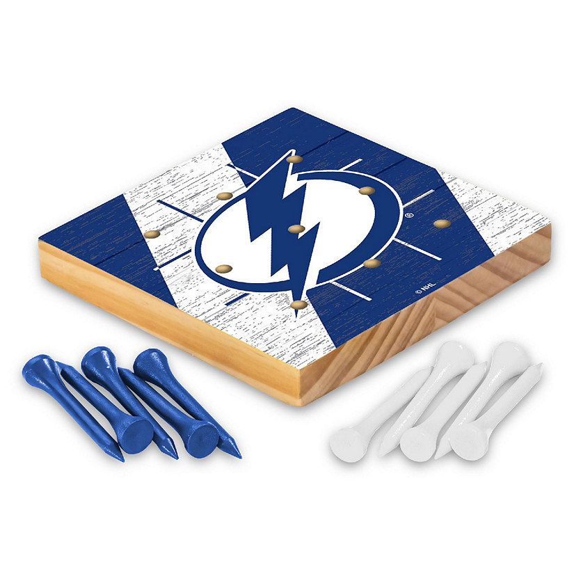 Rico Industries NHL Hockey Tampa Bay Lightning  4.25" x 4.25" Wooden Travel Sized Tic Tac Toe Game - Toy Peg Games - Family Fun Image