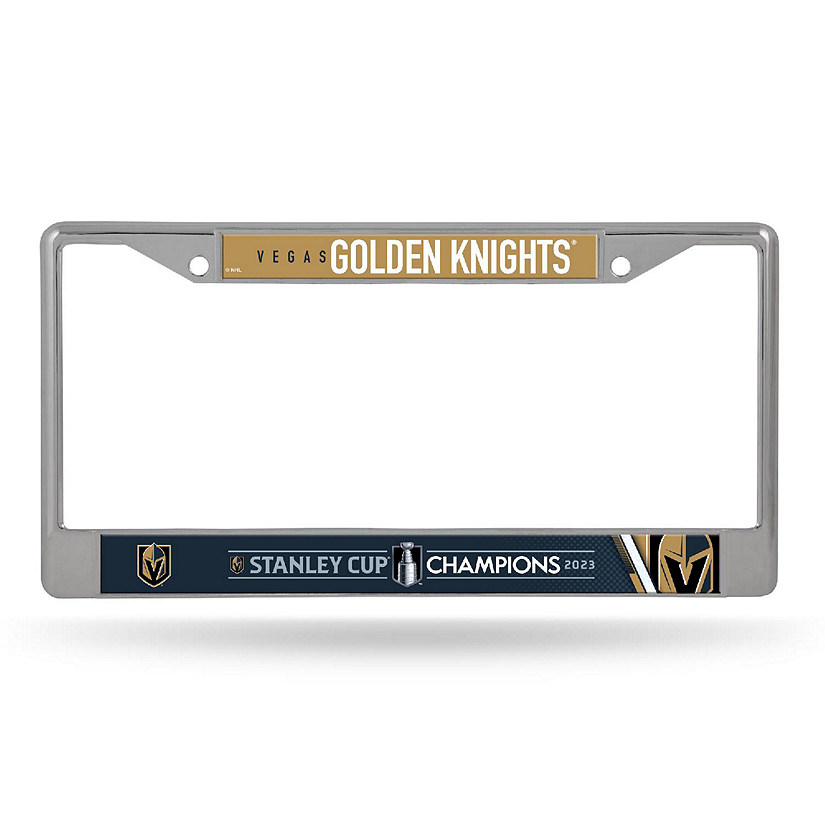 Rico Industries NHL Hockey Vegas Golden Knights 2023 Stanley Cup Champions 12" x 6" Chrome Frame With Decal Inserts - Car/Truck/SUV Automobile Accessory Image