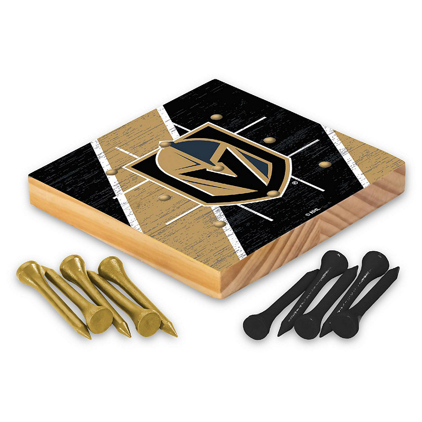 Rico Industries NHL Hockey Vegas Golden Knights  4.25" x 4.25" Wooden Travel Sized Tic Tac Toe Game - Toy Peg Games - Family Fun Image