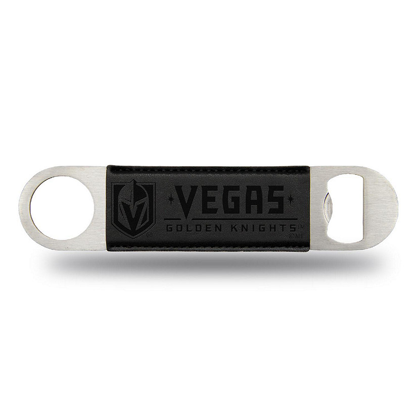 Rico Industries NHL Hockey Vegas Golden Knights Black Faux Leather Laser Engraved Bar Blade - Great Beverage Accessory for Game Day Image