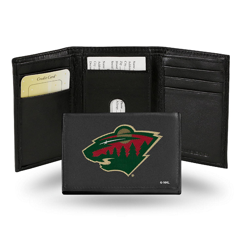 Rico Industries NHL Minnesota Wild Embroidered Genuine Leather Tri-fold Wallet 3.25" x 4.25" - Slim Image