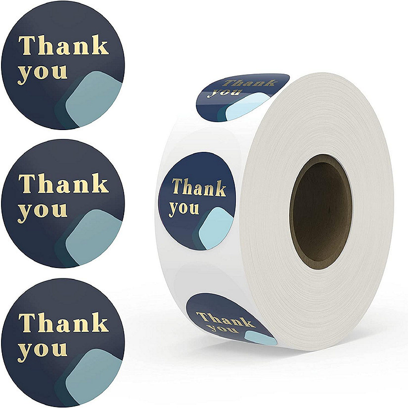 Rileys & Co. (Navy Blue)  Thank You Stickers Roll, 500-Count, Gold Foil Image