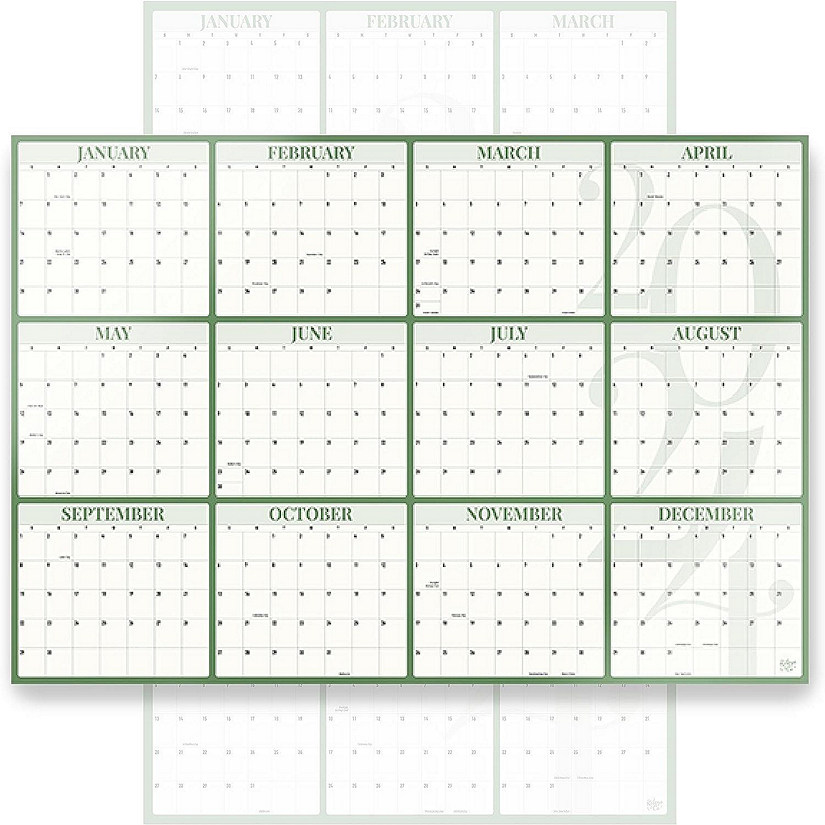 Rileys & Co 2024 Large Annual Erasable Laminated Wall Calendar, Jan 2024 - Dec 2024, 24 x 36 Inch, 2-Sided Reversible Vertical/Horizontal (Green) Image