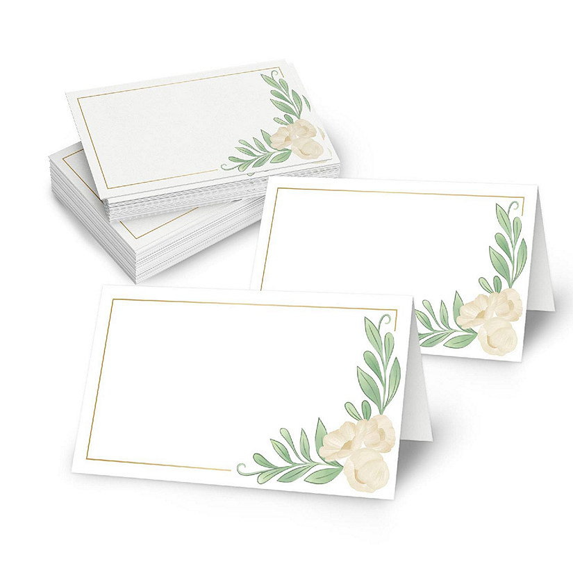 Rileys & Co 50 Pack Blank Placecards, White and Gold Foil 2x3.5 in Folded Image