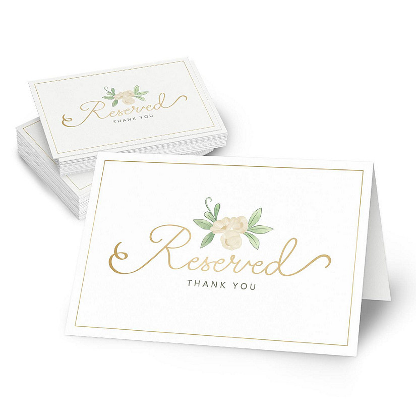 Rileys & Co 50 Pack White and Gold Reserved Table Signs for Wedding Receptions, 4x6" Image