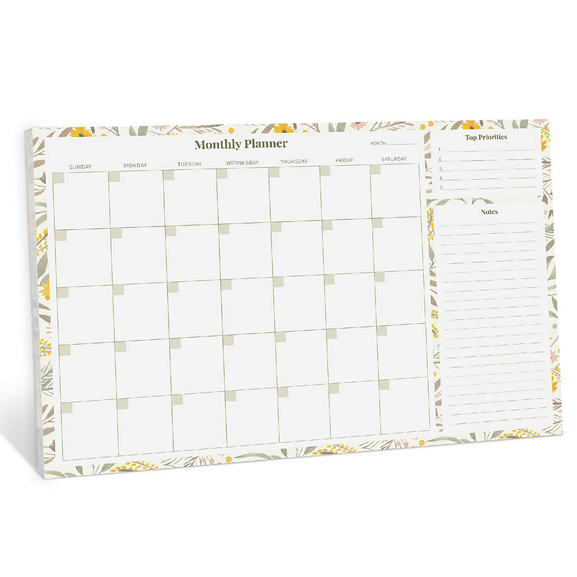 Rileys & Co Monthly Planner Desk Pad with 52 Tearaway Sheets (Yellow Floral) Image