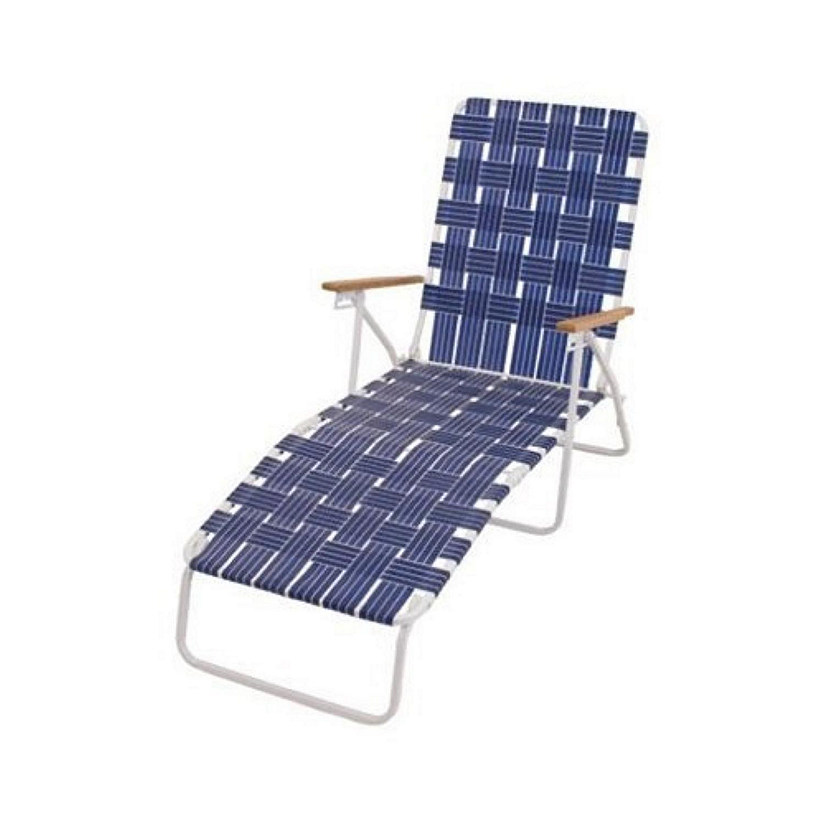 Rio Brands Web Chaise Lounge, High Back White Steel Frame  and  Blue Web for Pools and Beaches Image