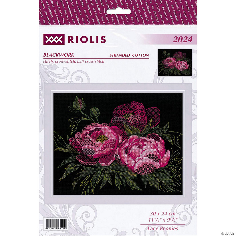 Riolis Cross Stitch Kit Blackwork Lace Peonies Image