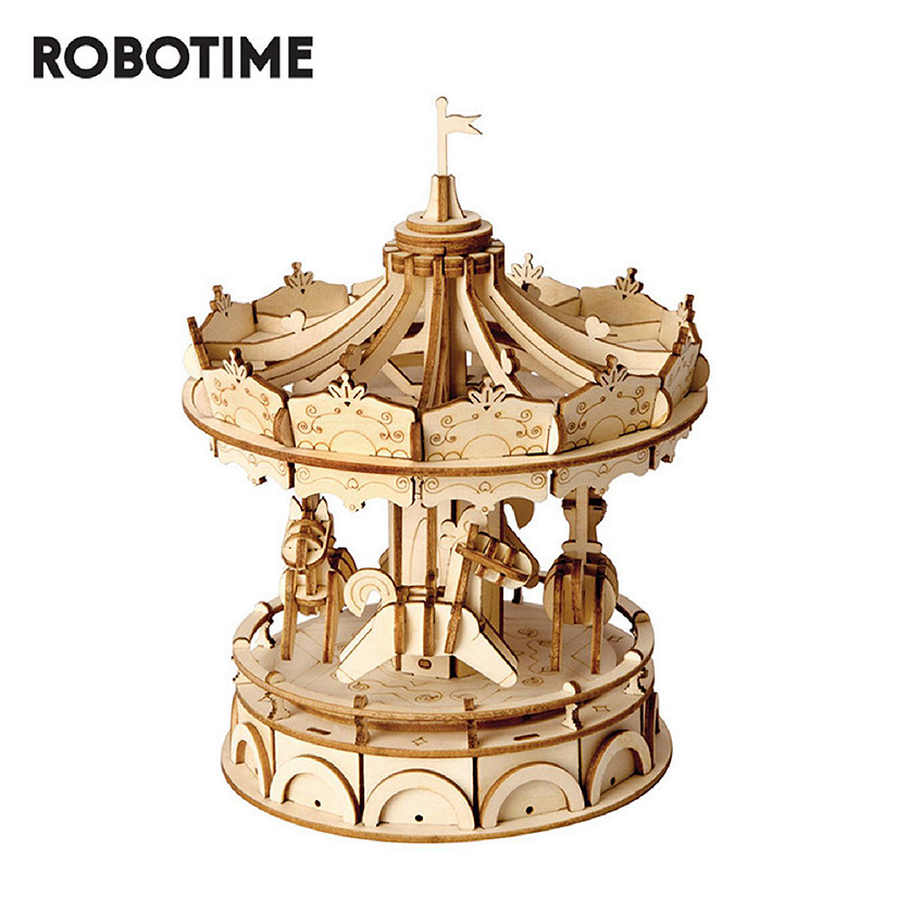 Robotime DIY 3D Wooden Puzzle Game - Merry-Go-Round - Assembly Model Toys for Children Image